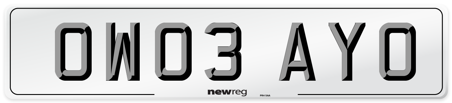 OW03 AYO Number Plate from New Reg